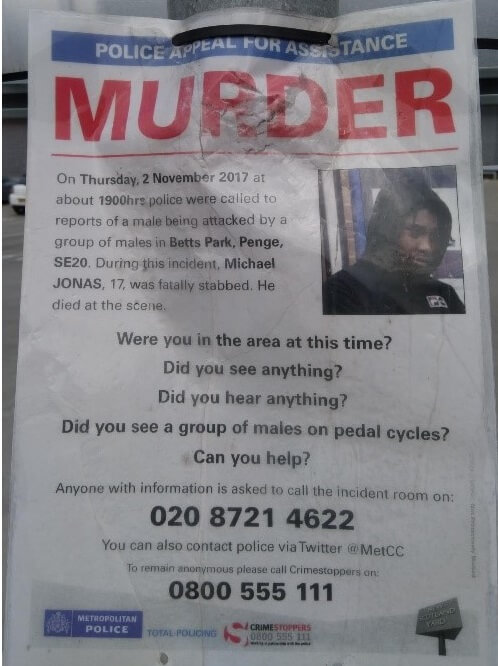 A police poster appealing for help with a murder crime