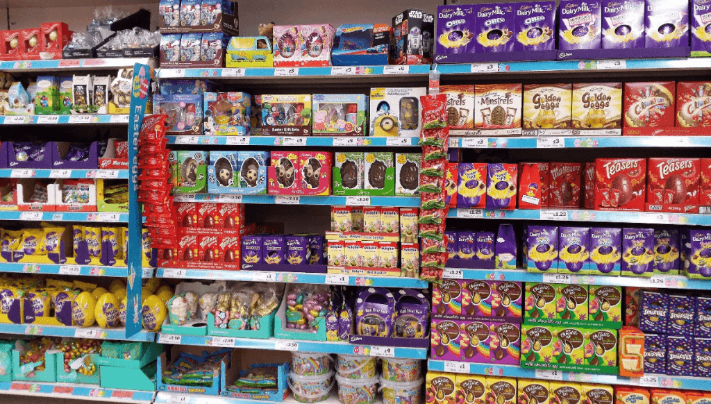 A large selection of Easter Eggs on supermarket shelves